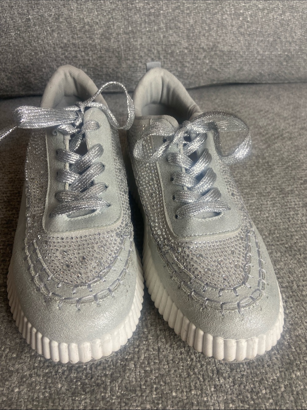 BAMBOO Silver Sparkle womens  Lace-Up Sneakers size 10